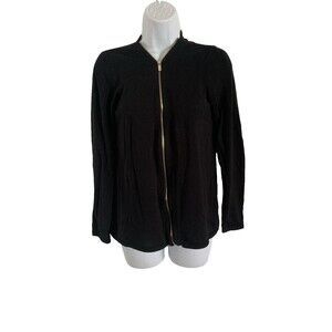 Premise Studio Full Zip Black Cardigan Sweater Womens Small Long Sleeve Gold Zip
